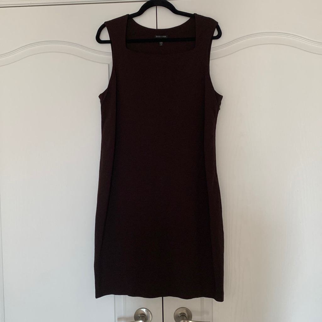 Euc Eileen Fisher Dress Sleeveless Brown Fitted Dress